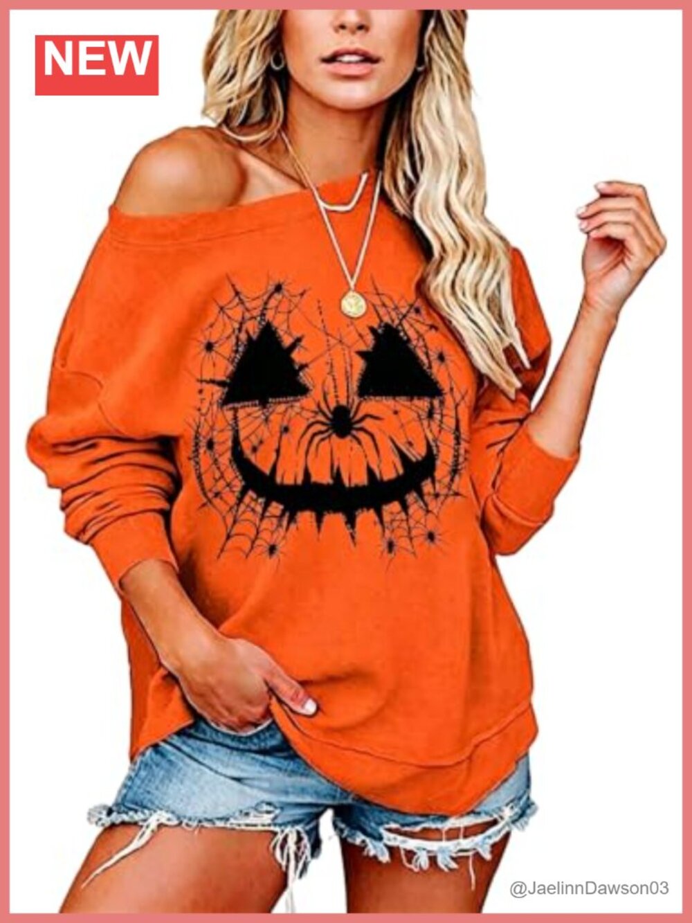 Off Shoulder Halloween Pumpkin Graphic Sweatshirt Women's